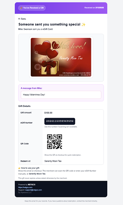 Recipient email sample